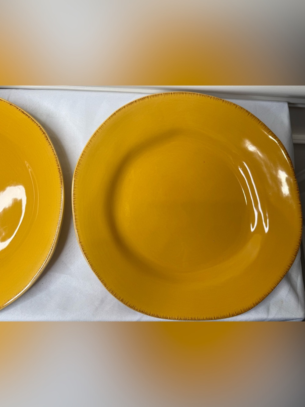 Pair of 12” Vintage Golden Yellow Pier 1 Plates Pattern Elemental So Pretty